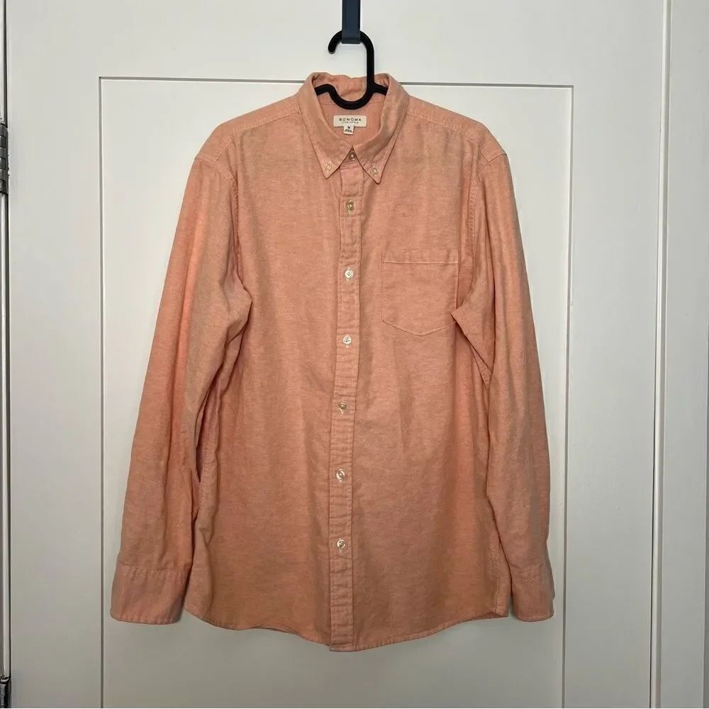 Sonoma Life Style Mens Shirt Medium Salmon Button Down Long Sleeve Cotton Classi